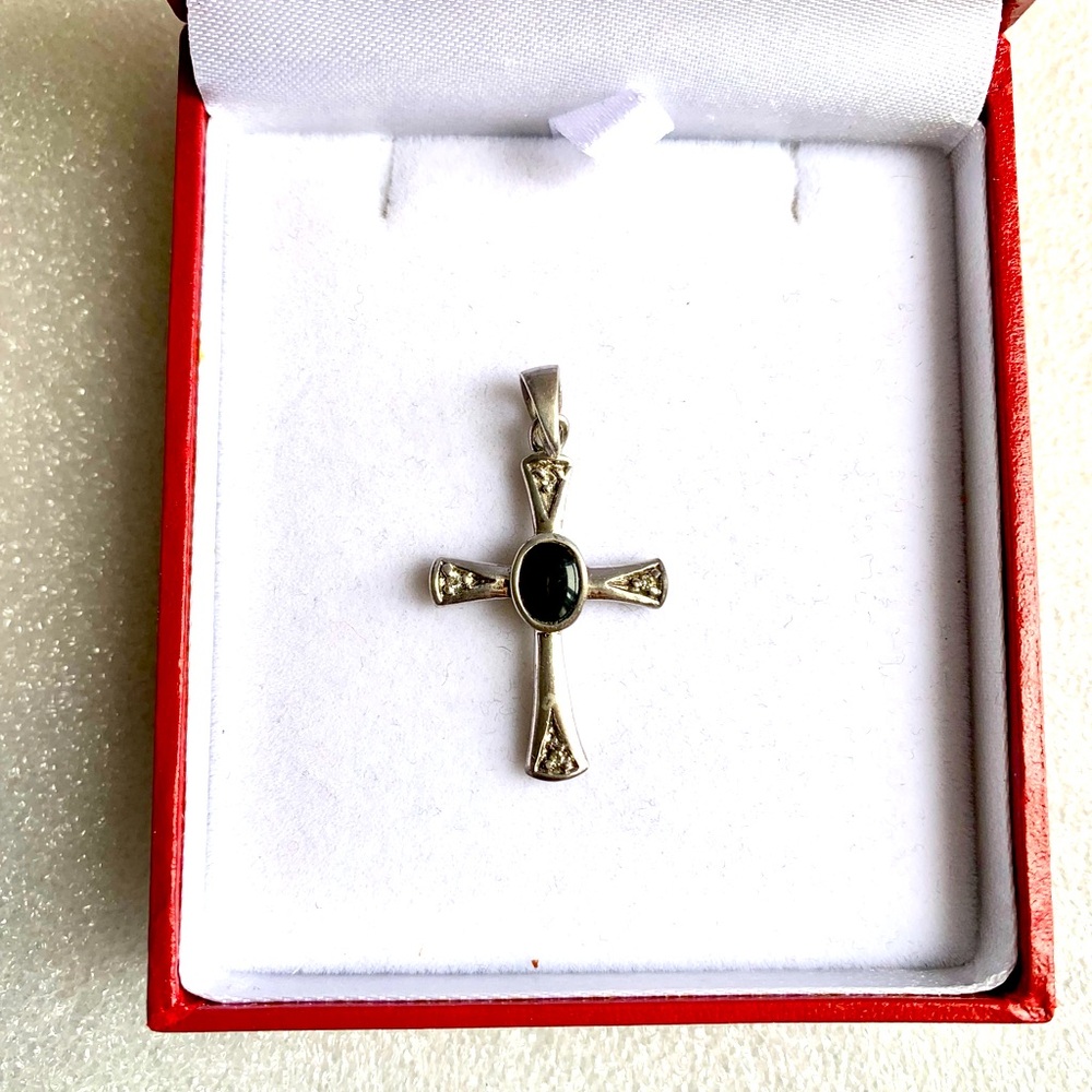 Vintage Sterling & Onyx Cross Pendant